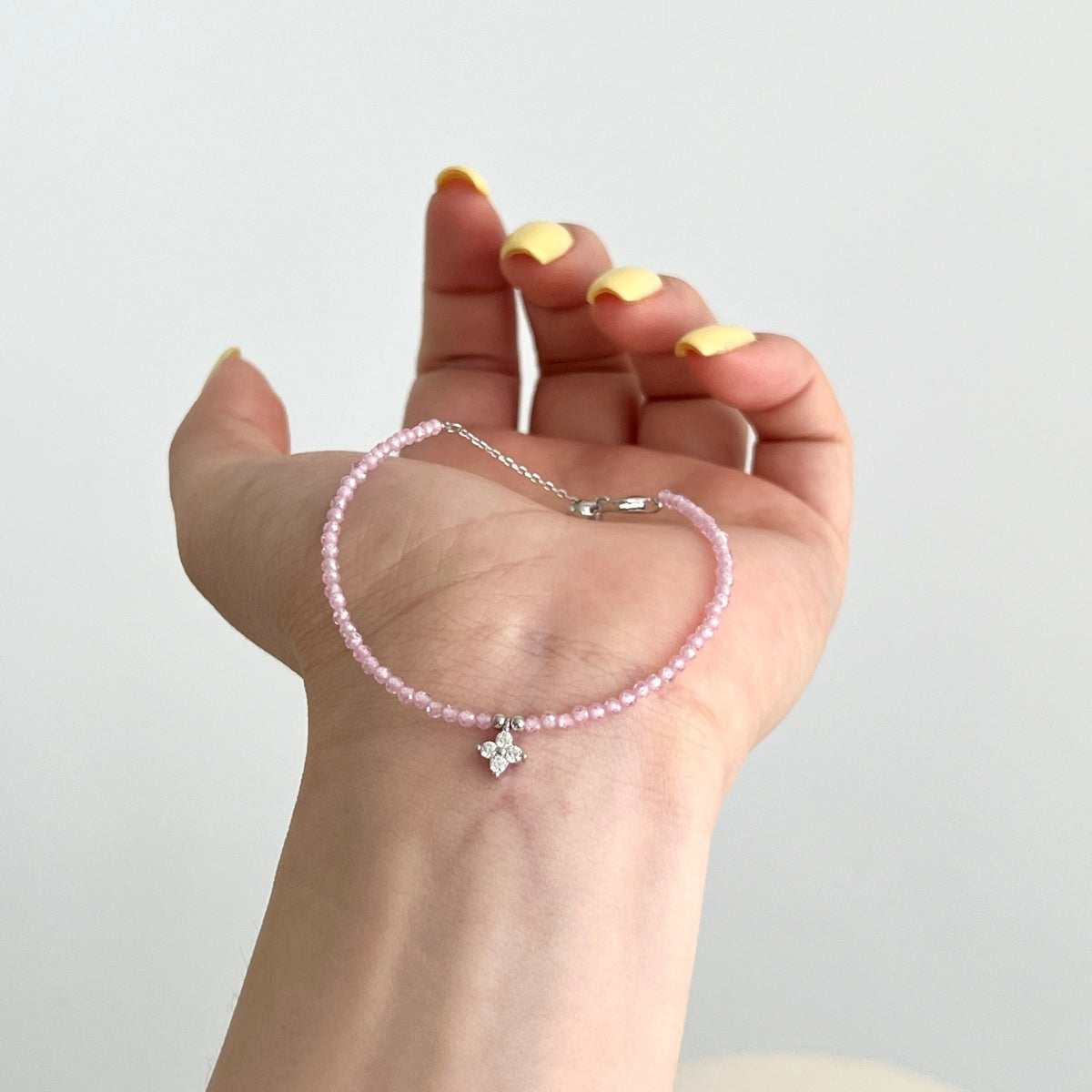 925 Silver Bracelet with Pink Beads