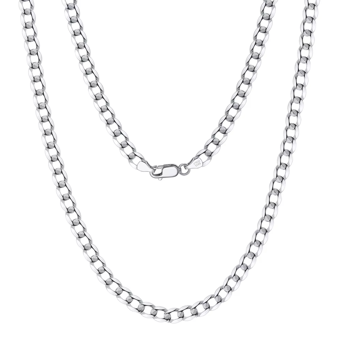 925 Sterling Silver Italian 5mm Diamond-Cut Cuban Link Curb Chain Necklace