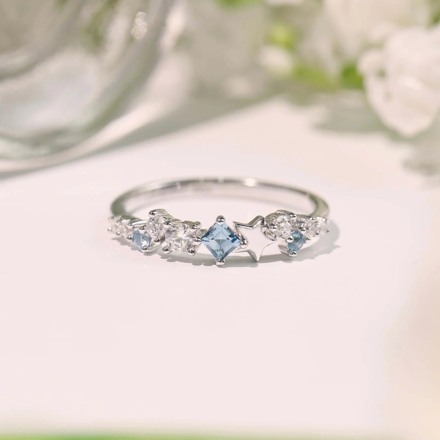 925 Sterling Silver Zircon Geometric Star Rings