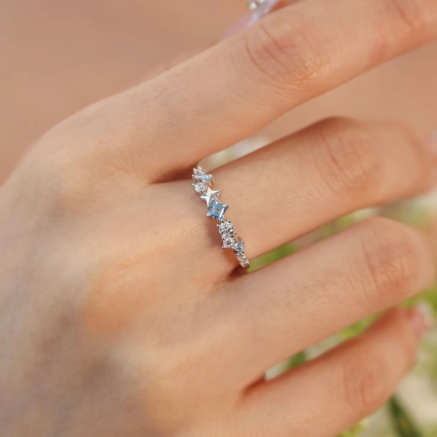 925 Sterling Silver Zircon Geometric Star Rings
