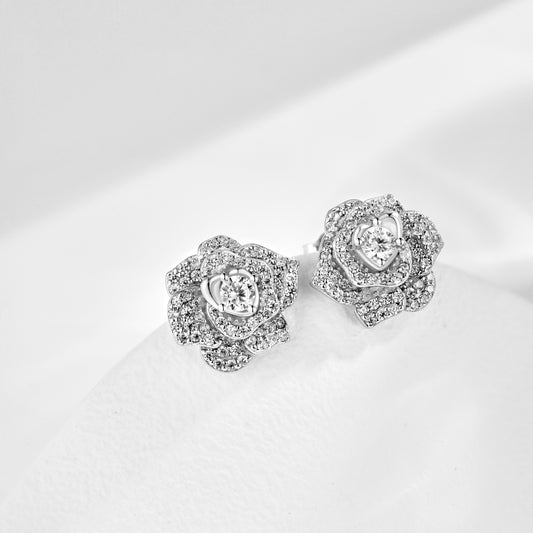925 Silver Flower Earrings with 3mm 5A Grade Stones