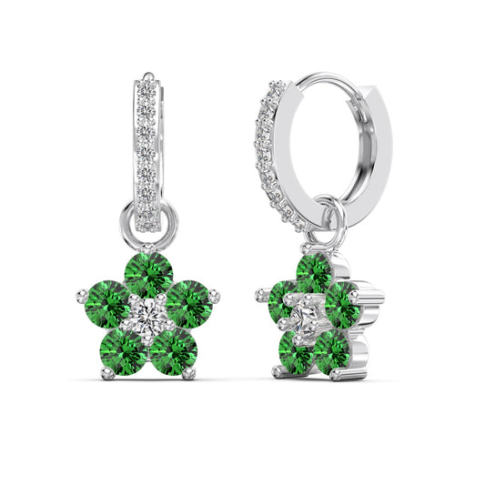 925 Silver Loop Star Earrings with Green 5A Gemstone