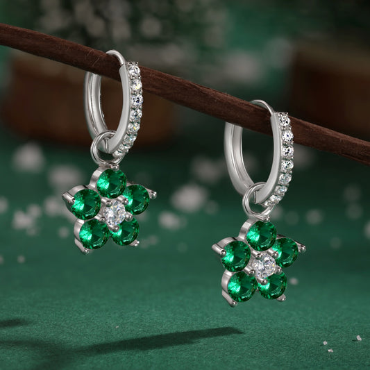 925 Silver Loop Star Earrings with Green 5A Gemstone