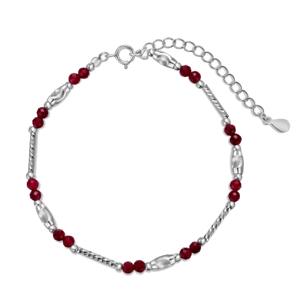925 Silver Bracelet with Red Beads