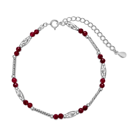 925 Silver Bracelet with Red Beads