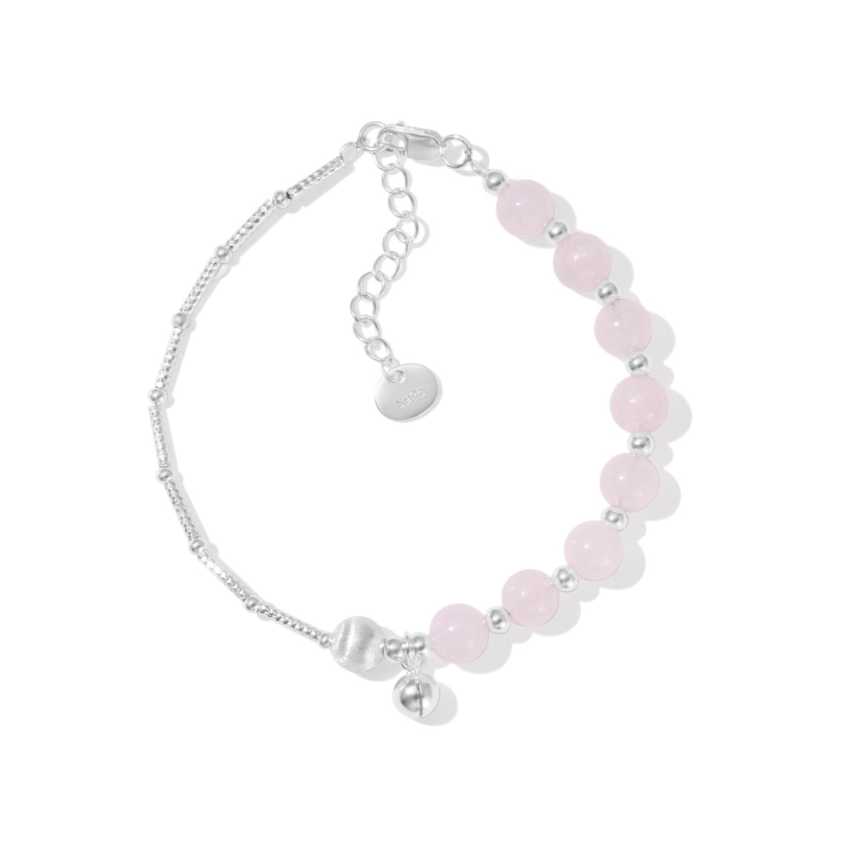 925 Silver Bracelet with Half Pink Beads