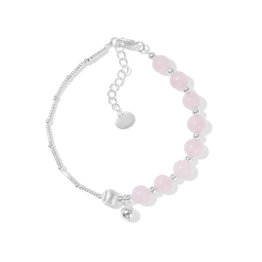 925 Silver Bracelet with Half Pink Beads