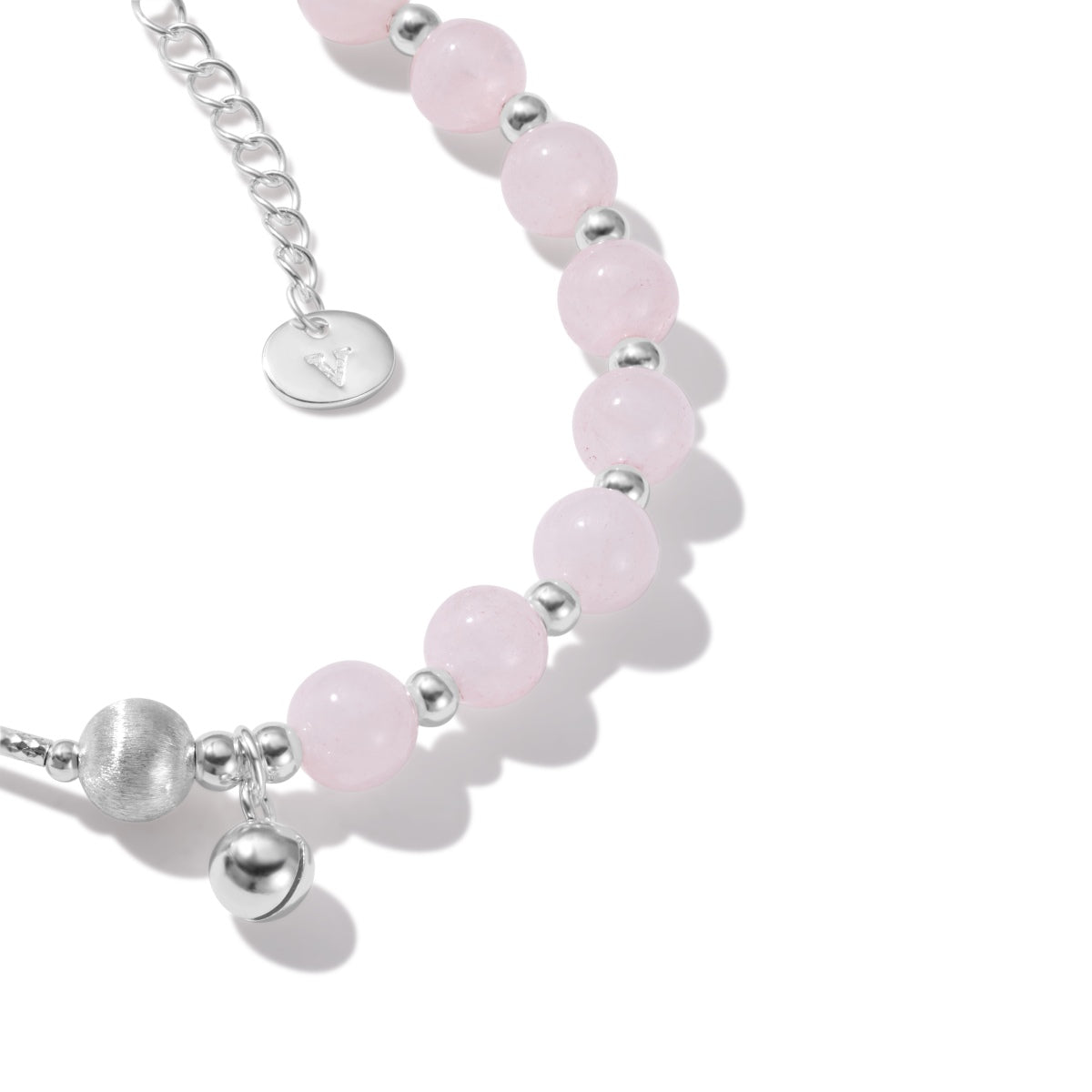 925 Silver Bracelet with Half Pink Beads
