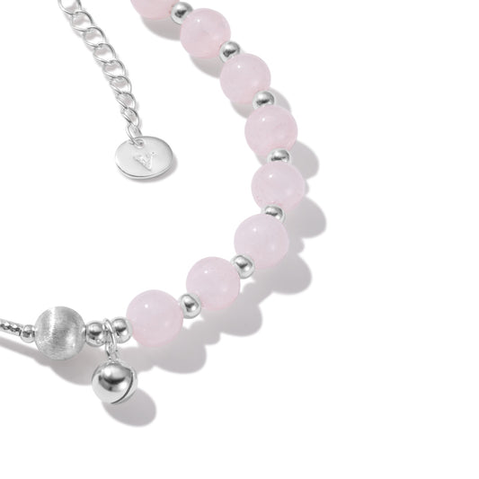925 Silver Bracelet with Half Pink Beads