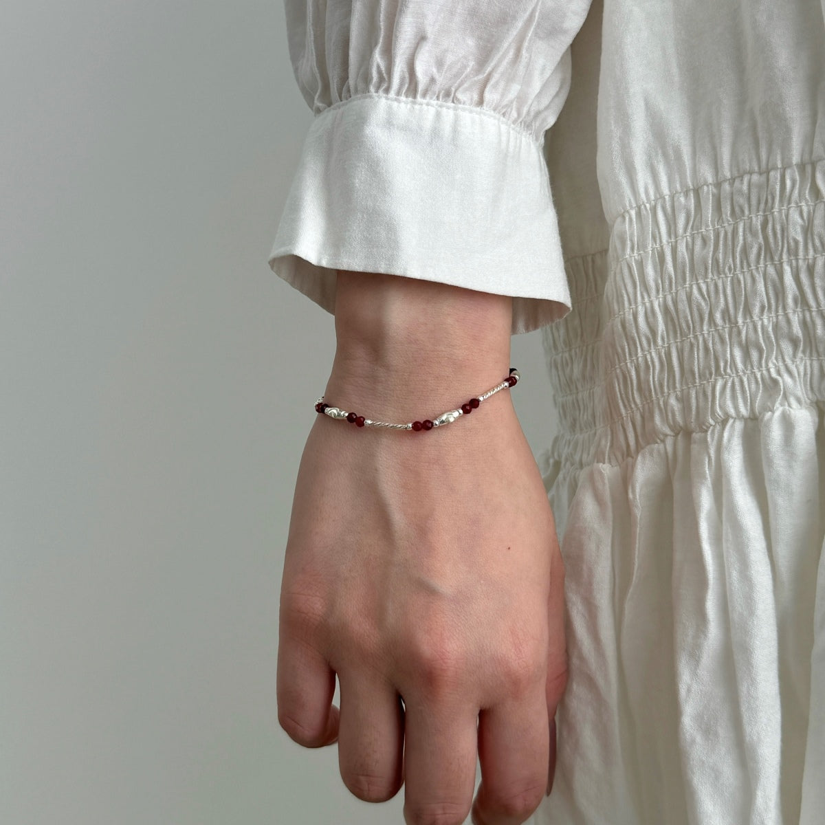 925 Silver Bracelet with Red Beads
