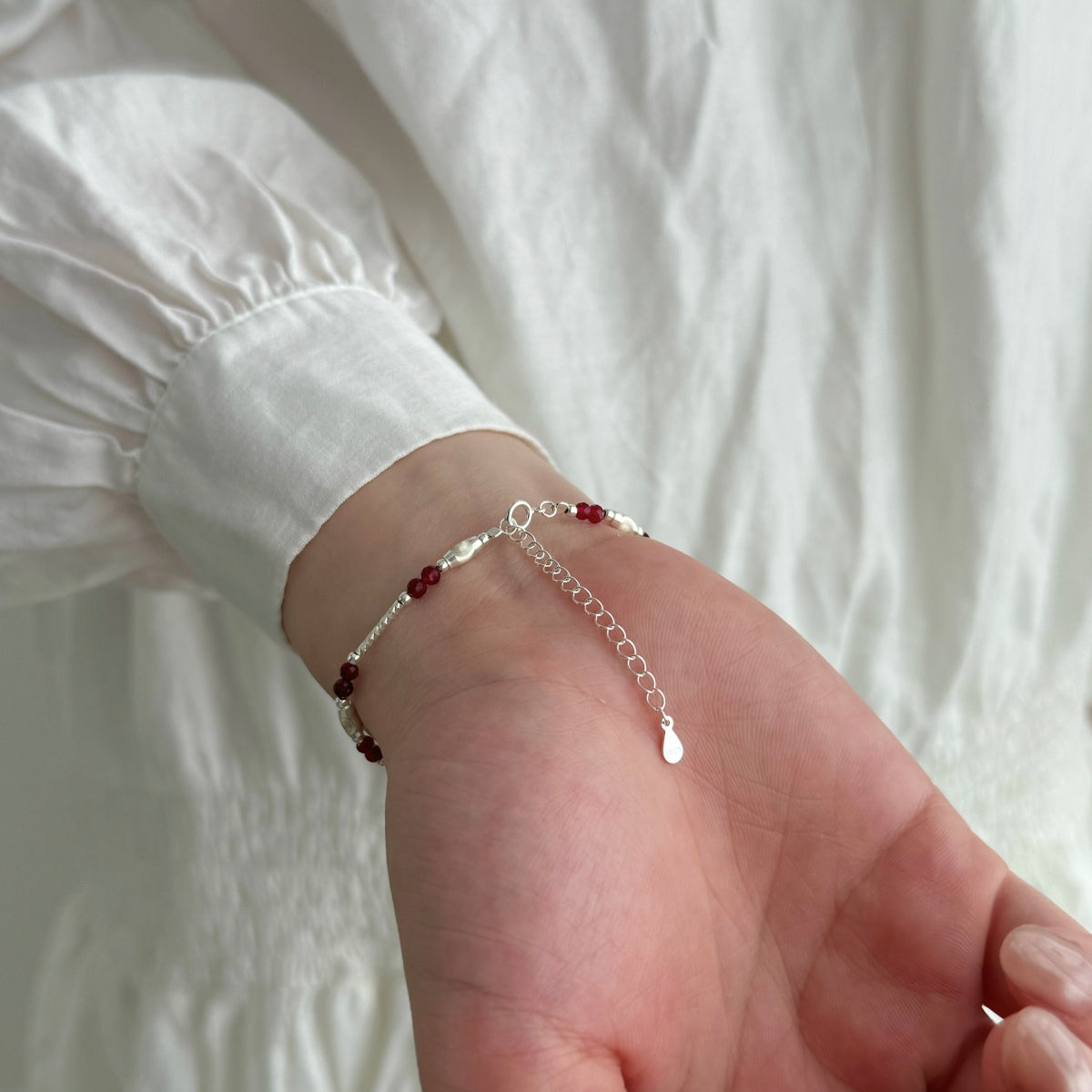 925 Silver Bracelet with Red Beads