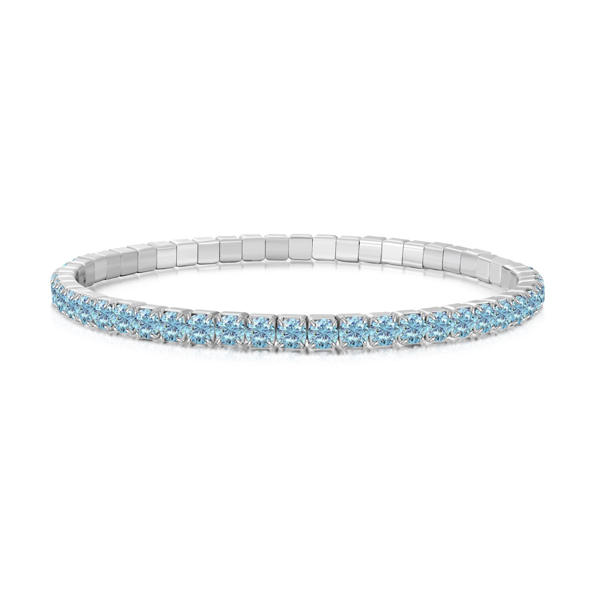 925 Silver 3mm Tennis Bracelet with Light Blue 4A stone