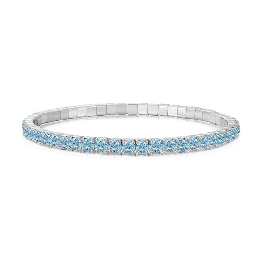 925 Silver 3mm Tennis Bracelet with Light Blue 4A stone