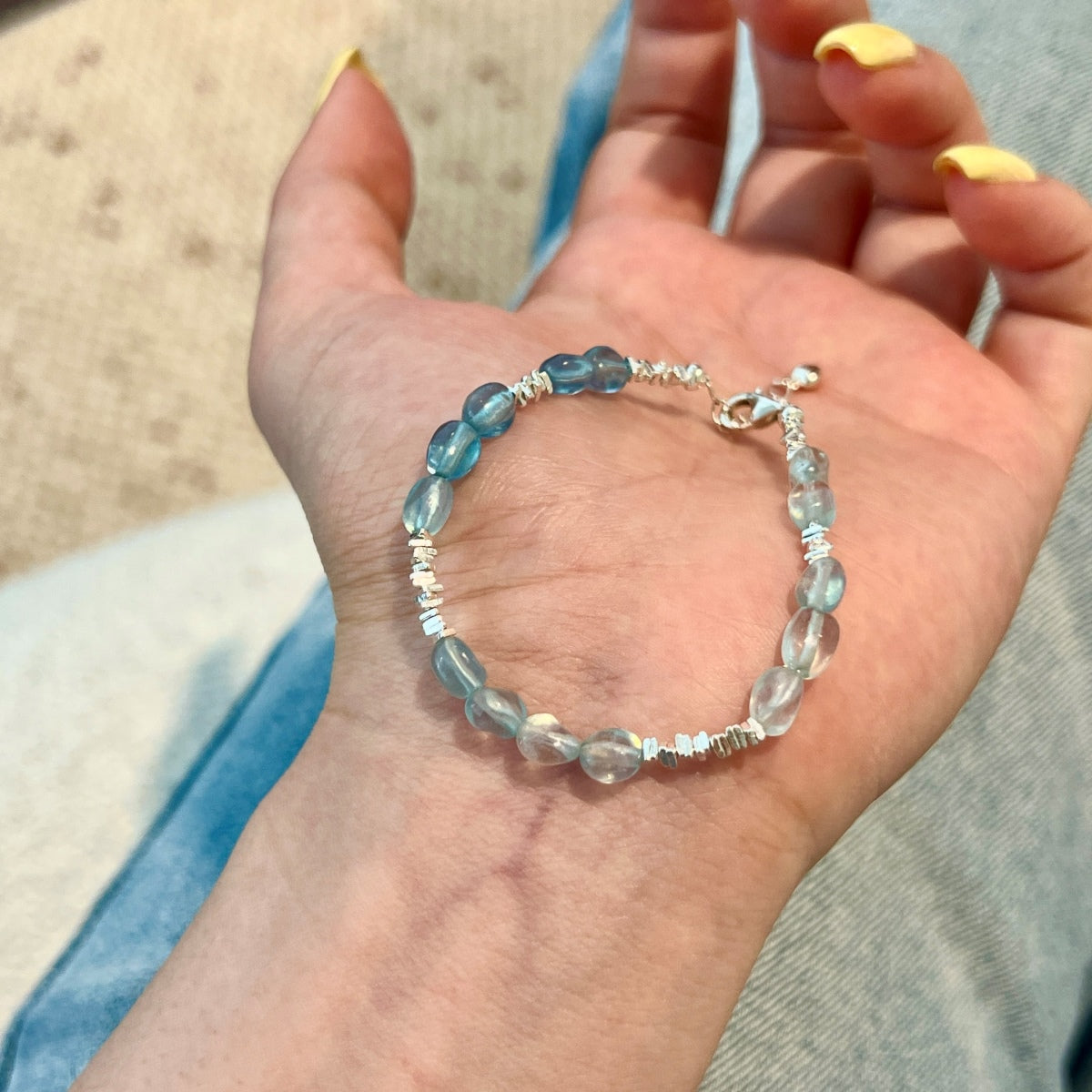925 Silver Aqua Bead Bracelet