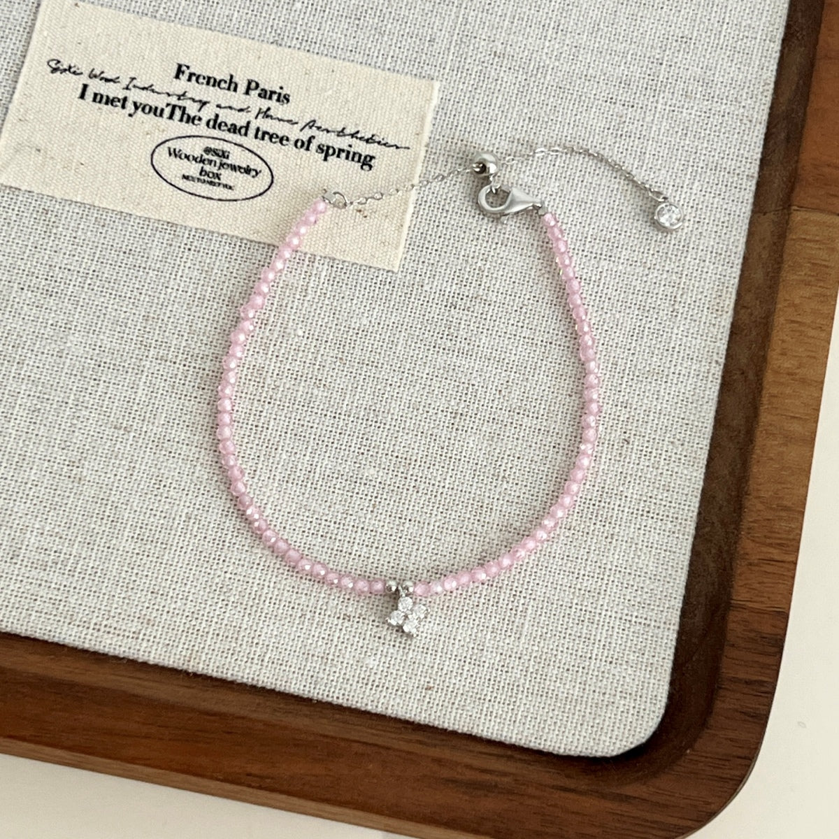 925 Silver Bracelet with Pink Beads