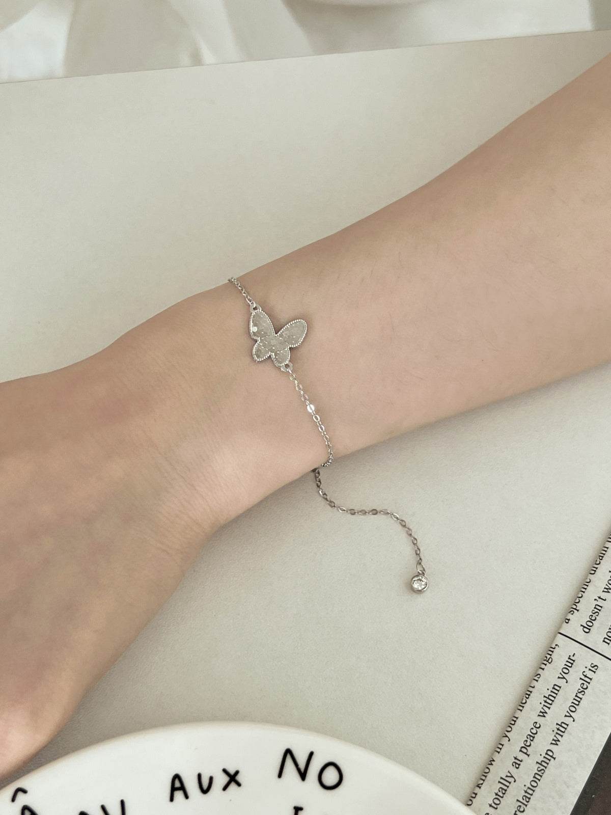 925 Silver Butterfly Pendant Bracelet