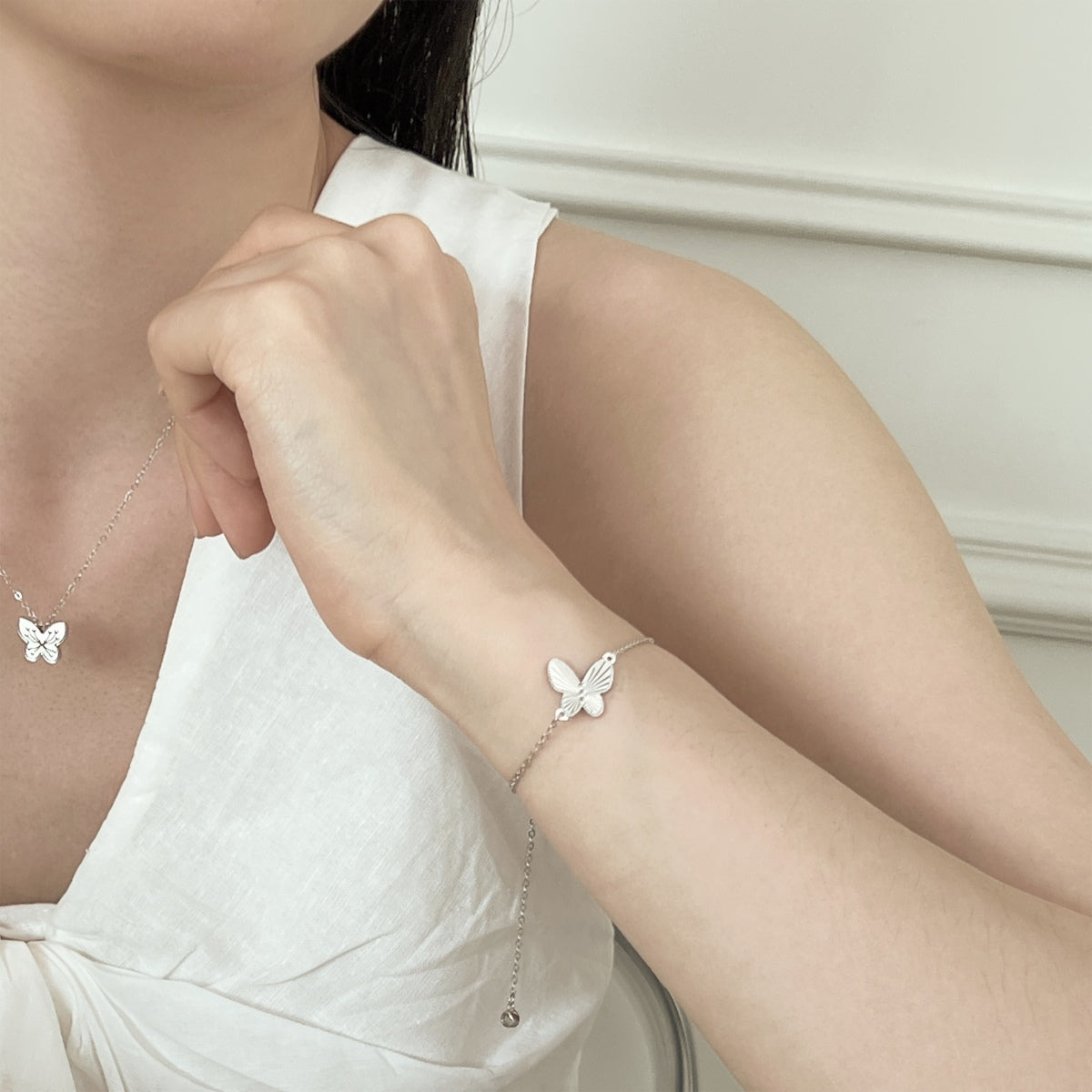 925 Silver Butterfly Pendant Bracelet