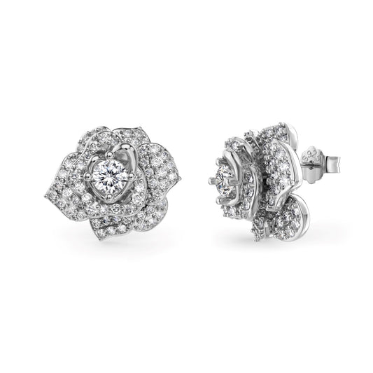 925 Silver Flower Earrings with 3mm 5A Grade Stones