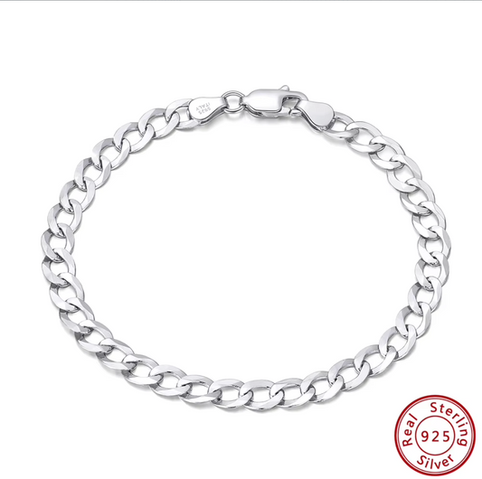 925 Sterling Silver Italian Diamond Cut Cuban Link Curb Bracelet